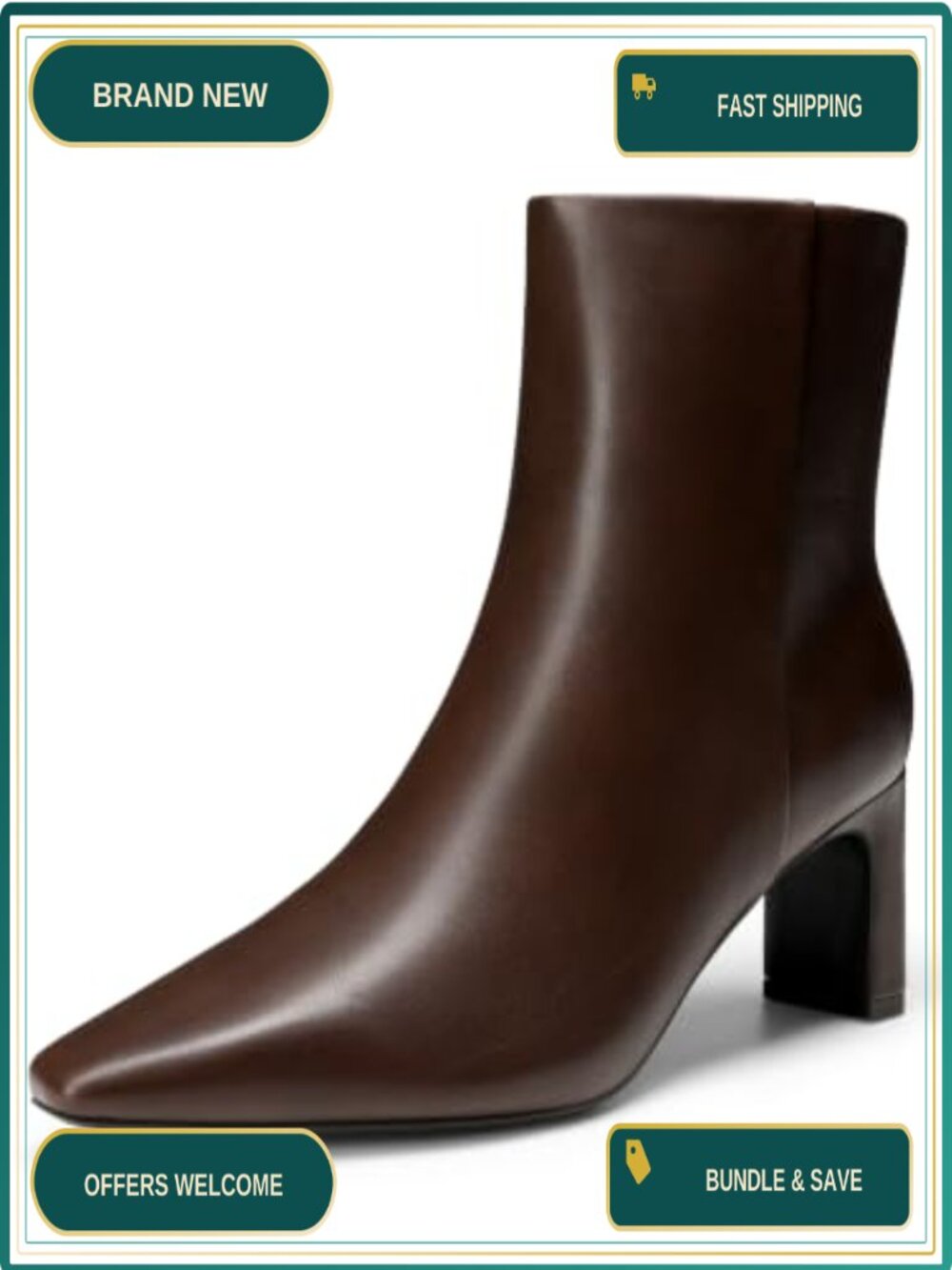 Women's Square Toe Ankle Boots with Block Heel & Side Zipper